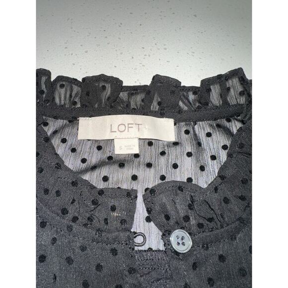 Loft Women’s Blouse Black Sheer Textured Ruffle collar lines XS
Party night out - Picture 4 of 12